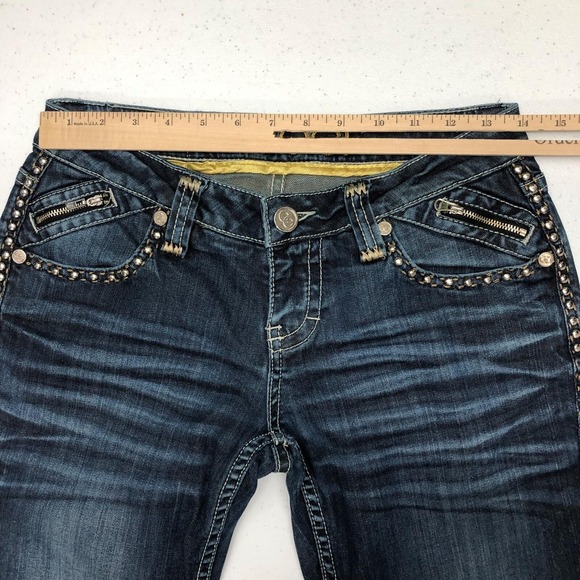 Coogi Jeans Juniors 3/4 W28 Blue Dark Wash Low Rise Straight Studded Zip Stretch - Picture 8 of 14
